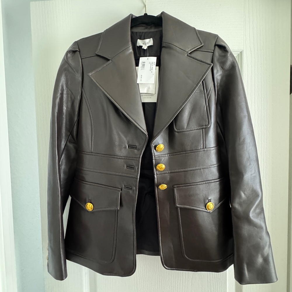 NWT A.L.C. Vegan Leather Blazer with Gold Accents